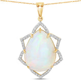 22.54 Carat Genuine Ethiopian Opal and White Diamond 14K Yellow Gold Pendant