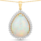 27.31 Carat Genuine Ethiopian Opal and White Diamond 14K Yellow Gold Pendant
