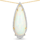 23.21 Carat Genuine Ethiopian Opal and White Diamond 14K Yellow Gold Pendant