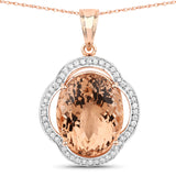 17.76 Carat Genuine Morganite and White Diamond 14K Rose Gold Pendant