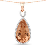 15.66 Carat Genuine Morganite and White Diamond 14K Rose Gold Pendant