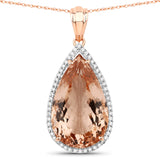 16.70 Carat Genuine Morganite and White Diamond 14K Rose Gold Pendant