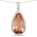 17.69 Carat Genuine Morganite and White Diamond 14K Rose Gold Pendant