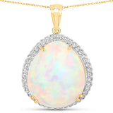 28.18 Carat Genuine Ethiopian Opal and White Diamond 14K Yellow Gold Pendant