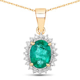 0.85 ct Genuine Zambian Emerald and White Diamond 14K Yellow Gold Pendant