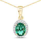1.23 Carat Genuine Zambian Emerald and White Diamond 14K Yellow Gold Pendant