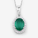 1.31 Carat Genuine Zambian Emerald and White Diamond 14K White Gold Pendant
