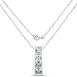 0.90 Carat Genuine Green Sapphire and White Diamond .925 Sterling Silver Pendant