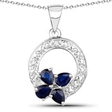 0.62 Carat Genuine Blue Sapphire and White Topaz .925 Sterling Silver Pendant
