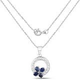 0.62 Carat Genuine Blue Sapphire and White Topaz .925 Sterling Silver Pendant