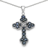 2.13 Carat Genuine Blue Sapphire and 0.01 ct..t.w Genuine Diamond Accents Sterling Silver Pendant