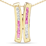 14K Yellow Gold Plate 1.08 Carat Genuine Pink Sapphire & White Sapphire .925 Sterling Silver Pendant