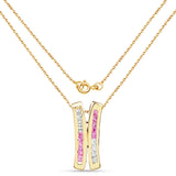 14K Yellow Gold Plate 1.08 Carat Genuine Pink Sapphire & White Sapphire .925 Sterling Silver Pendant