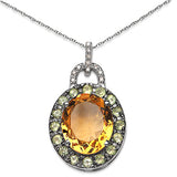 5.11 Carat Genuine Citrine, Peridot and White Diamond 14K White Gold Pendant