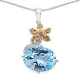 13.08 Carat Genuine Blue Topaz, Citrine & White Topaz .925 Sterling Silver Pendant