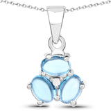 2.12 Carat Genuine Swiss Blue Topaz and White Diamond .925 Sterling Silver Pendant