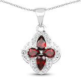 0.87 Carat Genuine Garnet & White Topaz .925 Sterling Silver Pendant