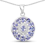 1.86 Carat Genuine Tanzanite & White Diamond .925 Sterling Silver Pendant