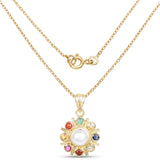 18K Yellow Gold Plated 2.86 Carat Genuine Multi Stone .925 Sterling Silver Pendant