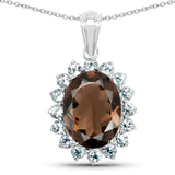 9.72 Carat Genuine Smoky Quartz & Blue Topaz .925 Sterling Silver Pendant