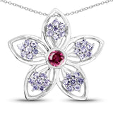 1.83 Carat Genuine Rhodolite and Tanzanite .925 Sterling Silver Pendant