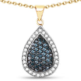 14K Yellow Gold Plated 0.81 Carat Genuine Blue Diamond & White Diamond .925 Sterling Silver Pendant
