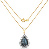 14K Yellow Gold Plated 0.81 Carat Genuine Blue Diamond & White Diamond .925 Sterling Silver Pendant