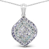 1.77 Carat Genuine Aquamarine & Tanzanite .925 Sterling Silver Pendant