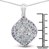 1.77 Carat Genuine Aquamarine & Tanzanite .925 Sterling Silver Pendant