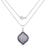 2.25 Carat Genuine Emerald, Ruby & Blue Sapphire .925 Sterling Silver Pendant