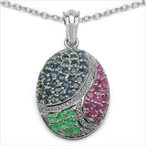 2.95 Carat Genuine Blue Sapphire .925 Sterling Silver Pendant