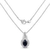 0.98 Carat Genuine Blue Sapphire & White Topaz .925 Sterling Silver Pendant