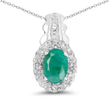 0.68 Carat Genuine Emerald & White Topaz .925 Sterling Silver Pendant
