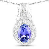 0.78 Carat Genuine Tanzanite and White Topaz .925 Sterling Silver Pendant