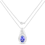 0.78 Carat Genuine Tanzanite and White Topaz .925 Sterling Silver Pendant