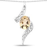 1.72 Carat Genuine Citrine and White Diamond .925 Sterling Silver Pendant