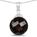 18.31 Carat Genuine Smoky Quartz & White Diamond .925 Sterling Silver Pendant