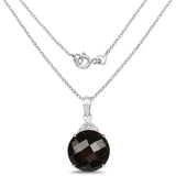 18.31 Carat Genuine Smoky Quartz & White Diamond .925 Sterling Silver Pendant