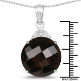 18.31 Carat Genuine Smoky Quartz & White Diamond .925 Sterling Silver Pendant
