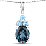 3.96 Carat Genuine London Blue Topaz and Swiss Blue Topaz .925 Sterling Silver Pendant