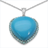 37.60 Carat Genuine Turquoise & Blue Topaz .925 Sterling Silver Pendant