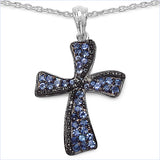 1.22 Carat Genuine Tanzanite & White Diamond .925 Sterling Silver Pendant