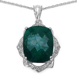 11.32 Carat Genuine Emerald & White Topaz .925 Sterling Silver Pendant