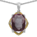 Two Tone Plated 12.01 Carat Genuine Dyed Ruby & White Diamond .925 Sterling Silver Pendant