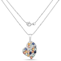 4.00 Carat Genuine Multi Sapphire .925 Sterling Silver Pendant
