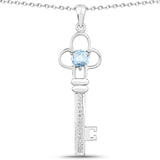 1.06 Carat Genuine Blue Topaz and White Diamond .925 Sterling Silver Pendant