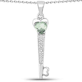 1.82 Carat Genuine Green Amethyst & White Diamond .925 Sterling Silver Pendant
