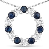 1.68 Carat Genuine Blue Sapphire and White Topaz .925 Sterling Silver Pendant