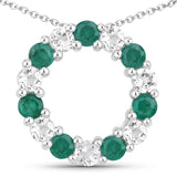 1.47 Carat Genuine Emerald and White Topaz .925 Sterling Silver Pendant