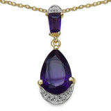 14K Yellow Gold Plated 2.82 Carat Genuine Amethyst & White Topaz .925 Sterling Silver Pendant